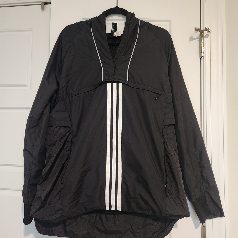 adidas Black Windbreaker with White Stripes